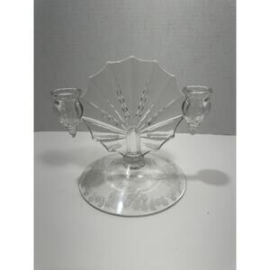 Art Deco 1930’s New Martinsville Radiance Light Candle Holder Floral Etched‎